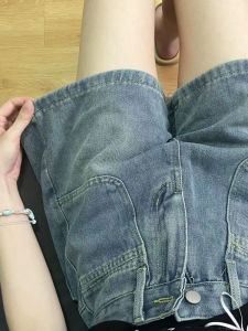 QIANCHANGNAAI | Pear Shape Friendly Retro Blue High Waist A-line Denim Shorts For Summer