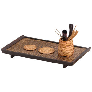 Retro Thai Tea Set Tray Chinese Style Dry Pounding Table Bamboo Woven Outdoor Tea Tray Wooden Handmade Single Layer Tea Plate