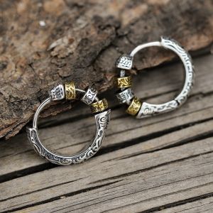 Thai Silver Creative Design Hoop Earrings for Women Men Metal Chunky Huggies Hiphop Party Jewelry Gifts