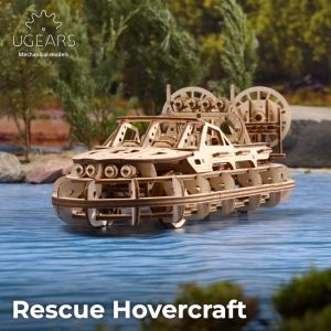 Ugears Rescue Hovercraft - Boat Model Kits for Adults - 3D DIY Wooden Puzzle Ship - Wood Model Boat Kits to Build - Premium Model Boats Kits with Intricate Design to Build for Adults Kids Birthday Present Toys Christmas Xmas Gift
