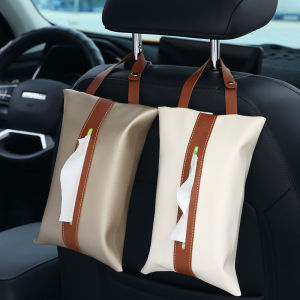 Simple Car Mounted Tissue Box Hanging Tissue Holder for Vehicle Car Accessories Tissue Storage Bag Leather PU Portable Tissue Box for Travel Outdoor Camping
