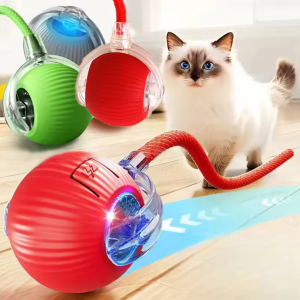 1Pcs Cat Interactive Ball Toys Automatic Rolling Ball Faux Tail Rechargeable Smart Pet Electric Toy Cat Training Imitate Mouse