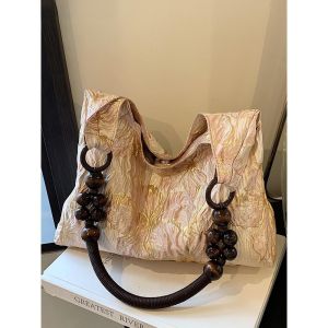 Elegant Chinese Style Womens Underarm Bag Versatile Fashionable Commuter Single Shoulder Bag Soft Composite Fabric Pure Color