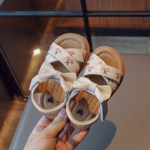 Summer Children Embroidered Princess Sandals Kids Soft Sole One-strap Beach Shoes Girls Open-toe Buckle Roman Sandals Outdoor