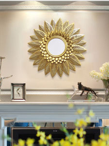 American Style Metal Sun Mirror Wall Decoration Entrance Hall Background Wall Living Room Luxury Iron Art Hanging Ornament European Style