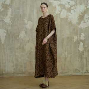 Elegant European Style Sculpture Dress Y58 Loose Artistic Vintage Long Gown Slimming Casual Summer Fashion Womens Dress