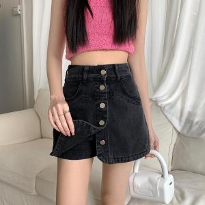 Summer 2024 Large Size Design Sense Button Half Skirt Korean Style Versatile High Waist A-Line Denim Short Skirt Pants