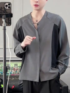 Spring 2025 Mens Fashion Long Sleeve Shirt Loose Fit Splice Design Sensation High End Feeling Stylish Personality Versatile