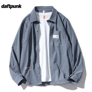 Long Sleeve Loose Fit Mens Shirt Thin Trendy Hong Kong Style Japanese Casual Outerwear for Couples Autumn Polyester Fiber