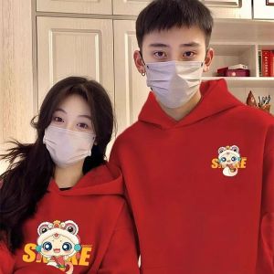 Large Size Couple Hoodies Snake Year Print Cotton Sweatshirts Men Women Autumn Winter New Arrival Youth Casual Anti-Wrinkle Wear