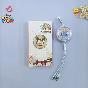 (3 in 1) สายชาร์จ Disney แท้ 100% 66W สายชาร์จ Lightning แบบปรับได้ สายชาร์จแบบปรับได้ Lotso Mickey Minnie Micro USB Type-C 1.2 เมตร สำหรับอุปกรณ์อัจฉริยะทุกรุ่น TSUM TSUM LY12