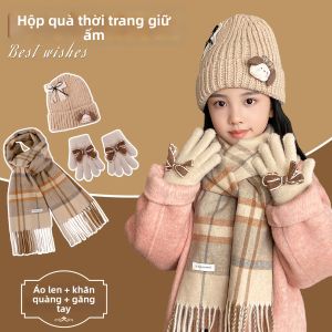 ALLofmini | Bộ Quà Tặng Mũ Khăn Găng Tay Ấm Cho Bé Gái Mùa Đông