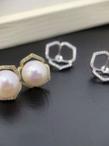 ต่างหูเงินแท้ S925 พร้อมฐานเปล่า ต่างหูสีทองและสีเงินแบบแยกได้ พร้อมลูกปัดกลมแบนขนาด 8-9 มม. อุปกรณ์ทำเครื่องประดับ DIY