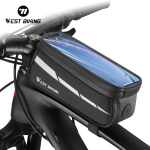 WEST BIKING Bicycle Top Tube Bag TPU Touch Screen For 7.0 Inch Phone Cycling Bag Waterproof Reflective MTB Road Bike Frame Bag