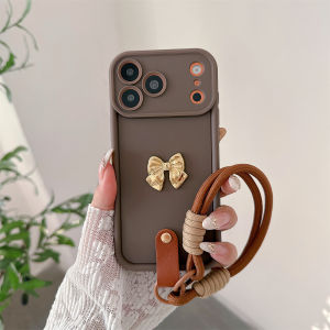 szhaiyu | 3D Gold Bow Wrist Strap Phone Case for IPhone Air 17 16 15 Plus 14 13 12 11 Pro Max Silicone Soft Shockproof Protective Cover