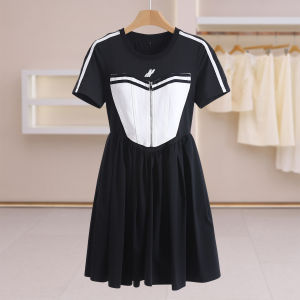 Casual Contrasting Zipper Design Slim Fit Short Sleeve Dress
