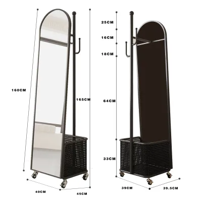 MUHUASHA | Vintage Style Full Length Standing Mirror with Clothes Hanger and Storage