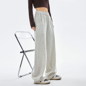 Gray American Style Sport Pants Women High Waist Drape Loose Straight Leg Sweatpants Banana Wide Leg Pants Casual Cotton
