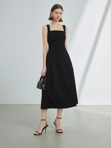 Lancy from 25 Vintage Square Collar Strap Dress Womens Summer New Style French Elegance Midi Dress Polyester Fiber Short Sleeve