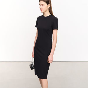 Amii Summer New round Neck Letter Print Short Sleeve Slimming Dress Womens Geometric Splitting Slimming Skirt Commute Simple Style