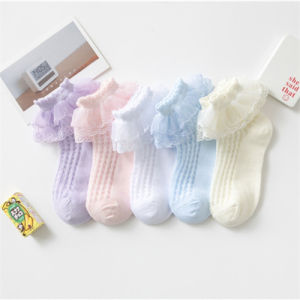5 Đôi/Lô Tất Ren Mỏng Cho Bé Gái Cotton Công Chúa Mùa Hè Tất Trắng 1-15 Tuổi Đan Màu Trơn Giày Trẻ Em