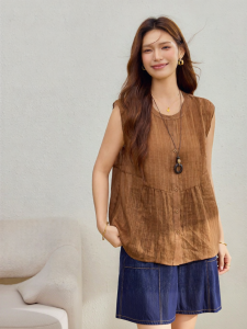 QLX | Loose Stripe Shirt for Plus Size Women Summer New Ramie