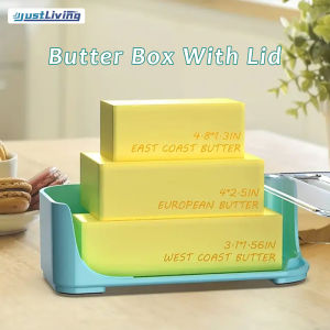 JustLiving Creative Butter Box with Cutter and Transparent Cover Keep Butter Fresh and Spreadable 180° Rotating Sealing Flip-Top Plastic Butter Keeper Kitchen Gadget