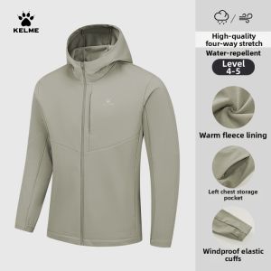 Kelme | Men Winter Softshell Jacket Windproof Waterproof Hooded Fleece