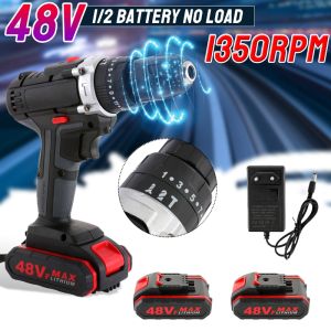 48Vf 1350rpm 25~28NM Electric Drill Impact Drill Cordless Screwdriver Lithium Battery Furadeira Cordless Screwdriver Power Tools Cordless Drill