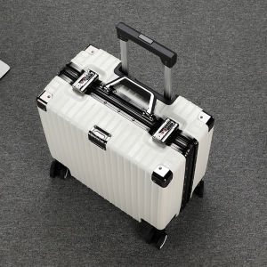 18-Inch Multi-Functional Carry-On Suitcase with Cup Holder Aluminum Frame Side Password Opening Hardshell Luggage for Travel