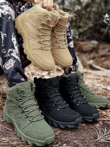 High-Top Mens Military Boots for Outdoor Activities like Climbing and Motorcycle Riding Casual Style with Rubber Sole and Mesh Lining
