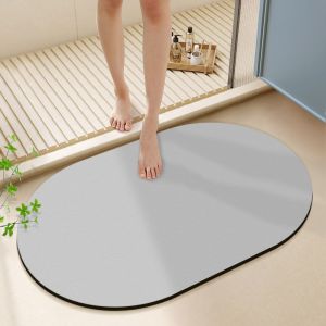 Thảm Tắm Màu Xám VIKAMA Hình Bầu Dục Không Đều Diatomite Nhanh Khô Thảm Tắm Chống Trượt Thảm Tắm Thấm Hút Màu Cao Su Thảm Chùi Chân Lối Vào Phòng Ngủ