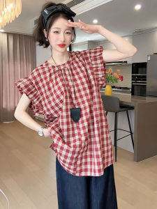 YUFUQING | Korean Retro Plaid Womens Shirt Summer New Fashion Casual Versatile Personality Top High Waist Loose Fit Daily Polyester Fiber