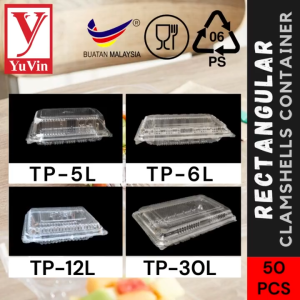Ops Clamshell TP-5L TP-6L TP-12L TP-30L / Clear Disposable Plastic Food Tray Box / Bekas Kuih TOLI