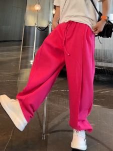 กางเกงลำลองชายเอวยางยืดมีเชือกผูกทรงหลวมสไตล์ฤดูใบไม้ร่วง 2024 กางเกงวอร์มสีพื้นแฟชั่นอเนกประสงค์