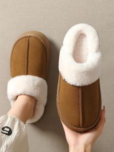 Cotton Slippers Womens Autumn and Winter 2024 New Arrival Indoor Home Non-Slip Thick Bottom and Warm Keeping Velvet Slippers Womens Outwear