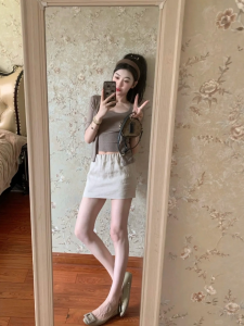 VKSOD | French Elegant Short Sleeveless Cardigan Womens Set With Strap Vest Slimming Half-length Skirt Summer Commute Style Casual Wear