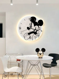 INS Style Cartoon Mickey Living Room Clock Wall Clock Dining Table Wall Clock Personality Creative Fashion Punch-Free Clock Wall Lamp Painting
