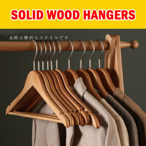 Premium Wooden Clothes Hanger Matte Texture Classic Wood Hanger Metal Hook Clothes Wardrobe Drying Rack