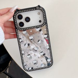 Sanrio | Luxury Glitter Diamond Sanrio Bow Hello Kitty Flip Makeup Mirror Phone Case For iphone 17 16 15 14 13 Pro Max Shockproof Cover