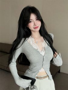 GUZILIAN | เสื้อชั้นในถักคอวี Pure Desire สำหรับผู้หญิง ชุดชั้นในลูกไม้ เสื้อชั้นในถักคอวี ชุดชั้นในลูกไม้ ชุดชั้นในสองชิ้น ความรู้สึกที่หรูหรา