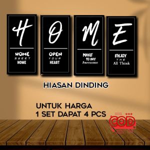 Poster media kayu Home 1 set dapat 4 pcs Hiasan Dinding ruang tamu