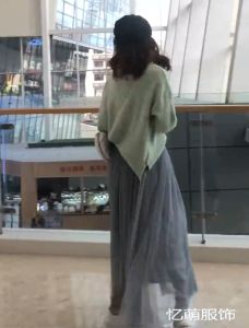 กระโปรงยาวผ้าโปร่งแฟชั่นสตรีกระโปรงเอวสูงยืดได้ 3 ชั้นสไตล์ เกาหลี สำหรับฤดูร้อน