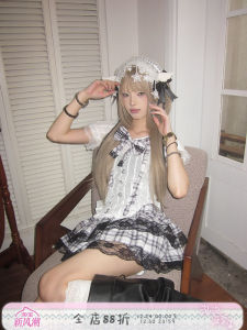 Princess Style Plaid Lace Set Dress Womens French Style Retro Grids Bubble Pineapple Oil High Waist Short Skirt Polyester Fiber Summer Dress