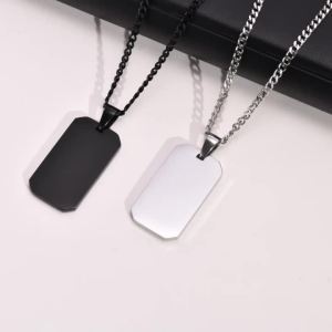 VNOX | Vnox Nam Dogtag Vòng Cổ Màu Đen/Bạc Hình Học Hình Chữ Nhật Mặt Dây Chuyền Với Dây Xích Cuba Thép Không Gỉ Thời Trang Cổ Cổ Áo