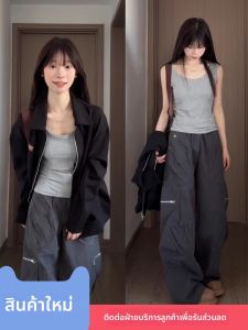 เสื้อกั๊กสายเดี่ยวสีเทา สำหรับผู้หญิง ใส่ด้านนอกในฤดูร้อน ดีไซน์เก๋ไก๋ แขนกุด ไม่มีแผ่นเสริมหน้าอก ดีไซน์หลังสวยงาม เสื้อชั้นใน