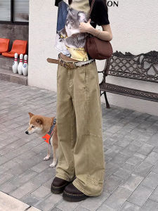 Quần Jeans Công Sở Cạp Cao Kiểu Dáng Thẳng Rộng Màu Kaki Quần Jeans Nữ Thu Đông Quần Ống Rộng Dài Đến Mắt Cá Chân