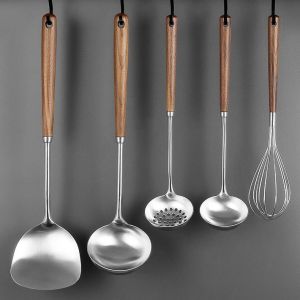 American Style Walnut Handle Cooking Set 304 Stainless Steel Spoon Spatula Colander Paring Knife Paring Knife Egg Beater Cooking Utensils
