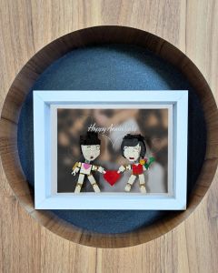 Custom Lego Set in Wedding Anniversary Theme with Personalized Mini Couple in 8"x6" Shadow Box