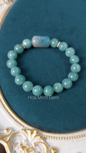 Vòng tay phong thủy đá Mã Não xanh lam ngọc 10 li phối lu thống mã não vân rạn tuyệt đẹp hợp mệnh Mộc Hỏa | Hoa Minh Gem